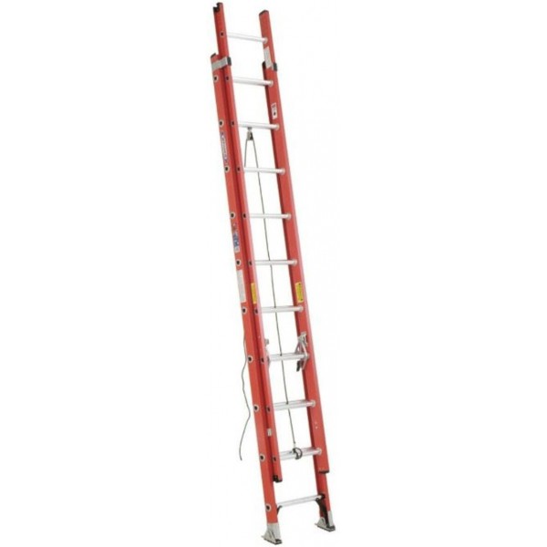 Werner 20 Ft. Type IA Fiberglass D-Rung Extension Ladder with Cable Hook, V-Rung, and Werner LevelSafe Pro Leveler