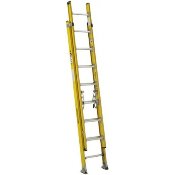 Werner 20 Ft. Type IAA Fiberglass D-Rung Extension Ladder with Cable Hook, V-Rung, and Werner LevelSafe Pro Leveler