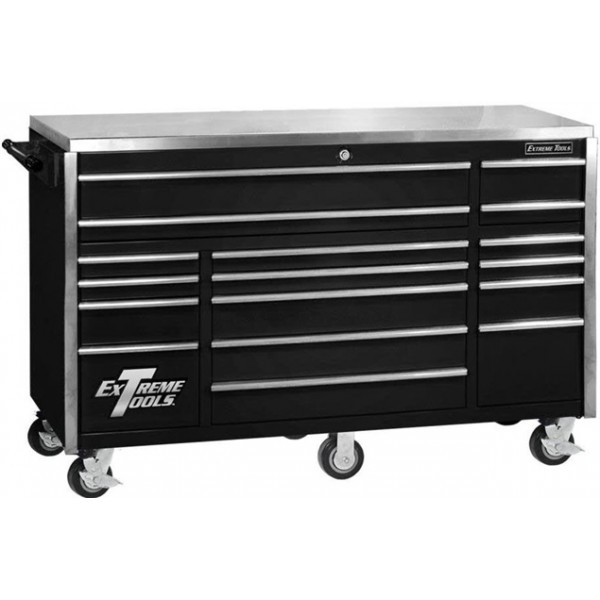 Extreme Tools 72 In. 17 Drawer Triple Bank Professional Roller Cabinet - Black