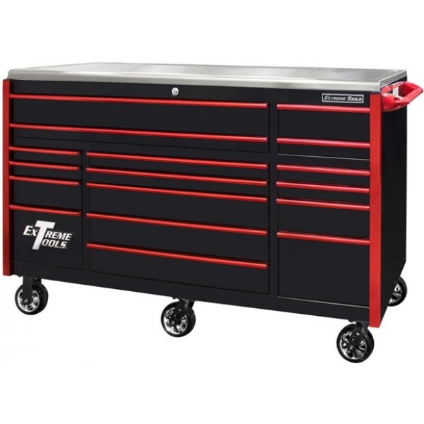 Extreme Tools 72in Black Roller Cabinet with Red Drawer Pulls