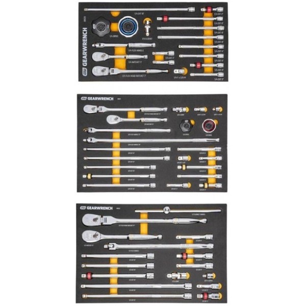 GEARWRENCH 16 Piece 1/2 Inch, 21 Piece 3/8 Inch, 18 Piece 1/4 Inch Ratchet and Drive Set Bundle