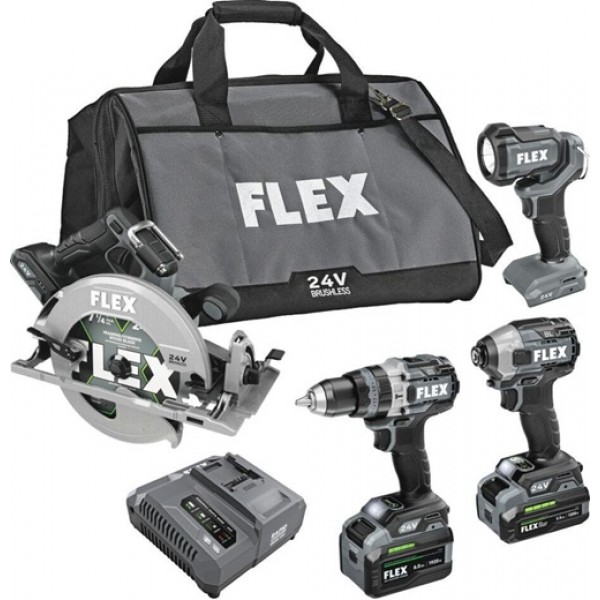 FLEX 24V Stacked Lithium Battery 4 Tool Combo Kit
